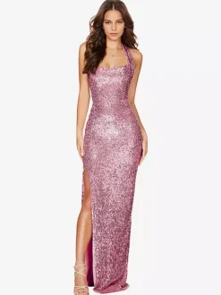 Robes De Soirée Rose Paillettes À Bretelle Dos Nu Robe Semi-formelle
