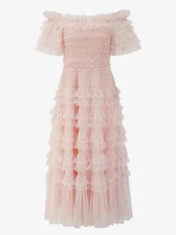 Robes De Soirée Semi-Formelle Col Bateau Volants Manches Courtes À Pois Transparente