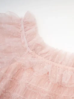 Robes De Soirée Semi-Formelle Col Bateau Volants Manches Courtes À Pois Transparente