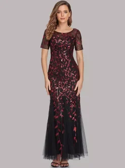 Robes De Soirée Sirène Manches Courtes Robe Maxi Semi-formelle