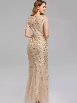 Robes De Soirée Sirène Manches Courtes Robe Maxi Semi-formelle