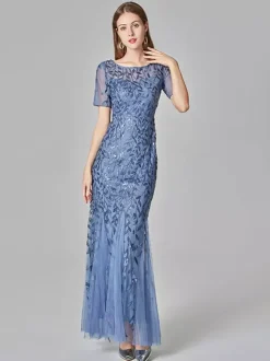 Robes De Soirée Sirène Manches Courtes Robe Maxi Semi-formelle