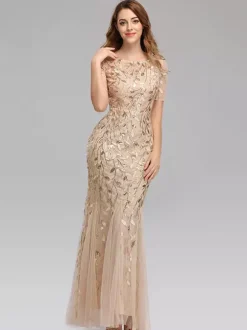 Robes De Soirée Sirène Manches Courtes Robe Maxi Semi-formelle