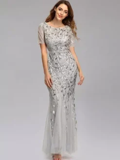 Robes De Soirée Sirène Manches Courtes Robe Maxi Semi-formelle