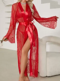 Robes en dentelle transparentes vêtements de nuit transparents chemise de nuit à manches longues lingerie