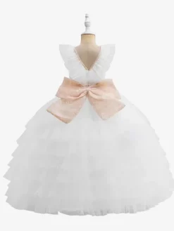 Robes à fleurs blanches pour filles robes pour occasions spéciales en Tulle blanc sans manches col en V robes à fleurs pour filles