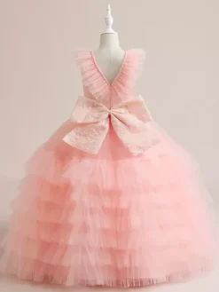 Robes à fleurs blanches pour filles robes pour occasions spéciales en Tulle blanc sans manches col en V robes à fleurs pour filles