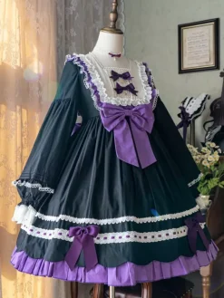 Robes gothiques Lolita avec n艙uds et volants Noir Vert