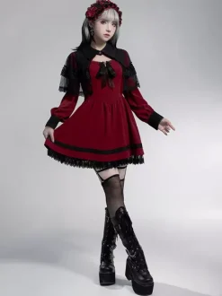 Robes gothiques Lolita avec n艙uds et volants Blanc Blanc