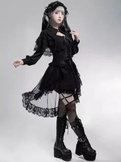 Robes gothiques Lolita avec n艙uds et volants Blanc Blanc