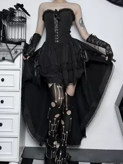 Robes Gothiques Lolita Dentelle Volants Noir Noir