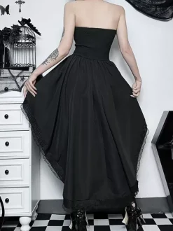 Robes Gothiques Lolita Dentelle Volants Noir Noir