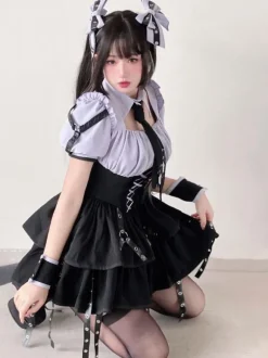 Robes Gothiques Lolita Lacets Steampunk Violet Manches Longues Robe Courte