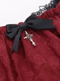 Robes Gothiques Lolita À Lacets Volants Jacquard Color Block Rouge Rouge