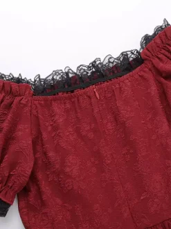 Robes Gothiques Lolita À Lacets Volants Jacquard Color Block Rouge Rouge