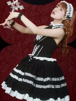 Robes Gothiques Lolita N艙uds Dentelle Noir Blanche Style Servante
