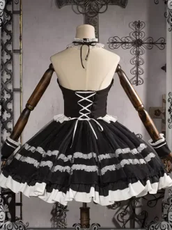 Robes Gothiques Lolita N艙uds Dentelle Noir Blanche Style Servante