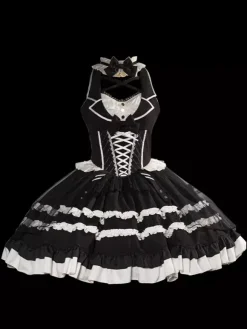 Robes Gothiques Lolita N艙uds Dentelle Noir Blanche Style Servante