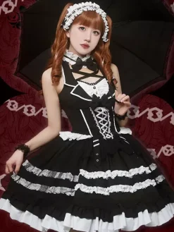 Robes Gothiques Lolita N艙uds Dentelle Noir Blanche Style Servante