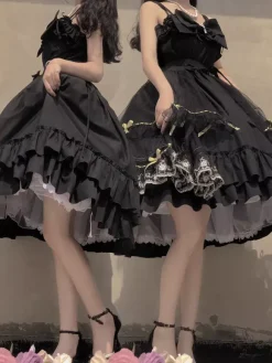 Robes Gothiques Lolita N艙uds Volants Noir Couches
