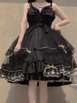 Robes Gothiques Lolita N艙uds Volants Noir Couches
