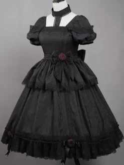 Robes Gothiques Lolita Volants Rose Noir