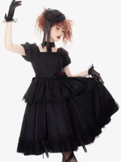Robes Gothiques Lolita Volants Rose Noir