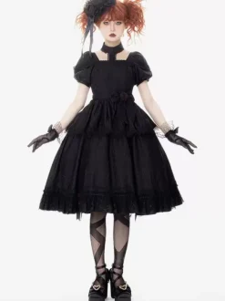 Robes Gothiques Lolita Volants Rose Noir