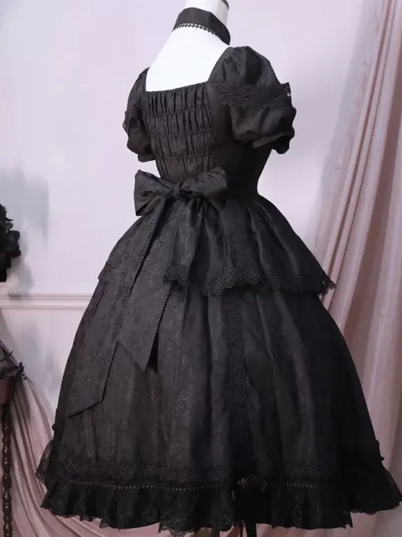 Robes Gothiques Lolita Volants Rose Noir