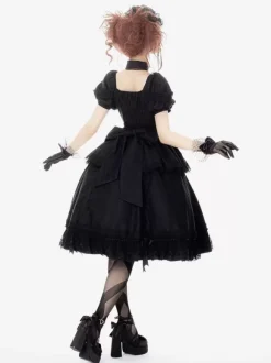 Robes Gothiques Lolita Volants Rose Noir