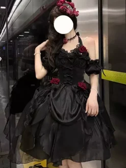 Robes Gothiques Lolita À Volants N艙uds Noirs Robe De Princesse Lolita JSK