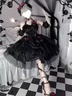 Robes Gothiques Lolita À Volants N艙uds Noirs Robe De Princesse Lolita JSK