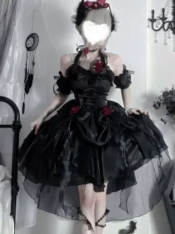 Robes Gothiques Lolita À Volants N艙uds Noirs Robe De Princesse Lolita JSK
