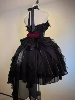 Robes Gothiques Lolita À Volants N艙uds Noirs Robe De Princesse Lolita JSK