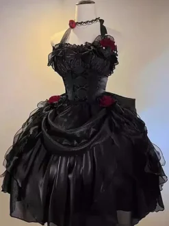 Robes Gothiques Lolita À Volants N艙uds Noirs Robe De Princesse Lolita JSK