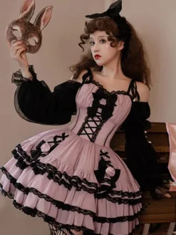 Robes gothiques Lolita à volants fleurs épicées jolie robe de princesse à manches lanternes pour filles