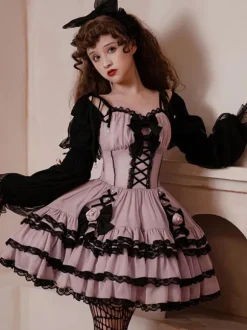 Robes gothiques Lolita à volants fleurs épicées jolie robe de princesse à manches lanternes pour filles
