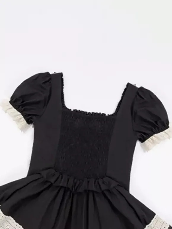 Robes Lolita classiques gothiques douces à lacets et volants à blocs de couleurs noires