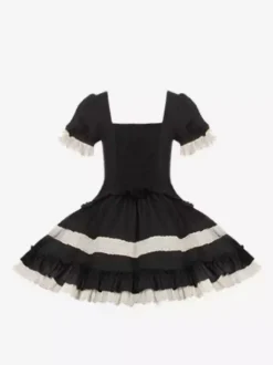 Robes Lolita classiques gothiques douces à lacets et volants à blocs de couleurs noires