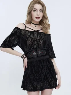 Robes Lolita Gothiques Imprimé Floral Noir Steam Punk