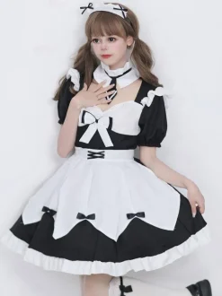 Robes Lolita Gothiques Volants N艙uds Noir Mignonne