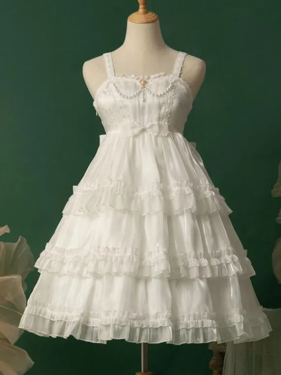 Robes Lolita Style Tea Party Jupe Lolita Dentelle Sans Manches Blanc Mignnone