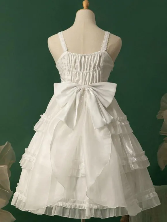 Robes Lolita Style Tea Party Jupe Lolita Dentelle Sans Manches Blanc Mignnone