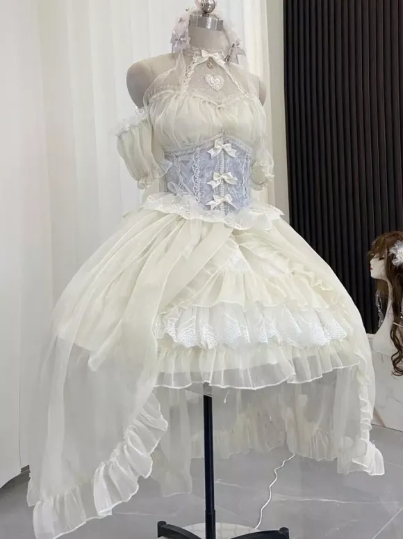 Robes Lolita Tea Party Style Jupe Lolita Dentelle Manches Courtes Bleu Ciel Clair