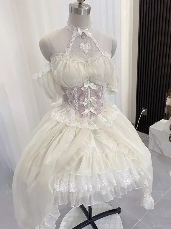 Robes Lolita Tea Party Style Jupe Lolita Dentelle Manches Courtes Bleu Ciel Clair