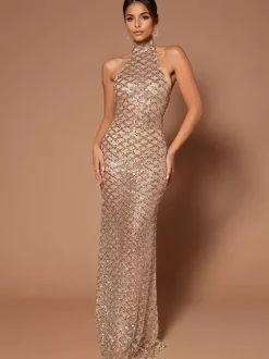 Robes longues à sequins sans manches dos ouvert robe de bal de club