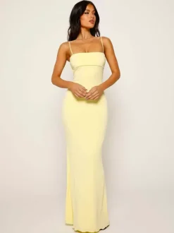 Robes Moulantes Jaune à Bretelles Sexy Robe Longue Robe Fourreau