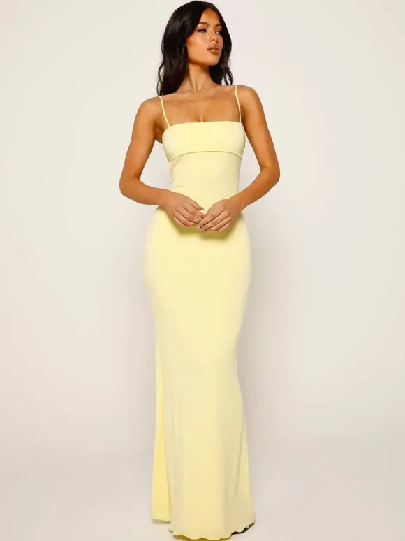 Robes Moulantes Jaune à Bretelles Sexy Robe Longue Robe Fourreau