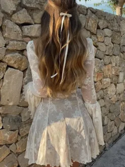 Robes Patineuse Col De C艙ur Manches Longues Robes Mini