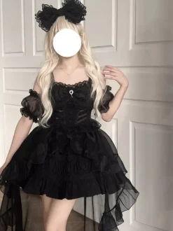 Robes Sweet Lolita à lacets et n艙uds robe nuisette en maille jupes hautes et basses
